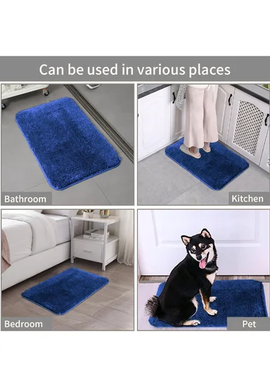 90x60cm Microfiber Floor Mat with Non-Slip Backing, Soft Bath &amp; Door Rug - Navy
