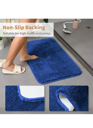 90x60cm Microfiber Floor Mat with Non-Slip Backing, Soft Bath &amp; Door Rug - Navy