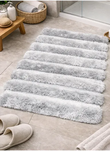 80×50 cm Bathroom Floor Mat, Soft Absorbent Rug with Non-Slip TPR Rubber Backing - Grey