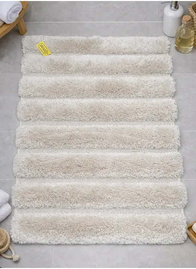 80×50 cm Bathroom Floor Mat, Soft Absorbent Rug with Non-Slip TPR Rubber Backing - Off White