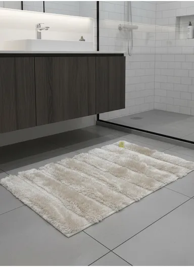 80×50 cm Bathroom Floor Mat, Soft Absorbent Rug with Non-Slip TPR Rubber Backing - Off White
