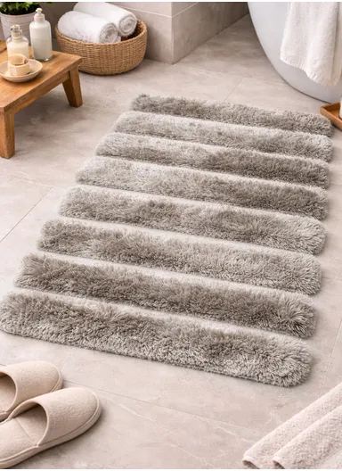 80×50 cm Bathroom Floor Mat, Soft Absorbent Rug with Non-Slip TPR Rubber Backing - Light Greige