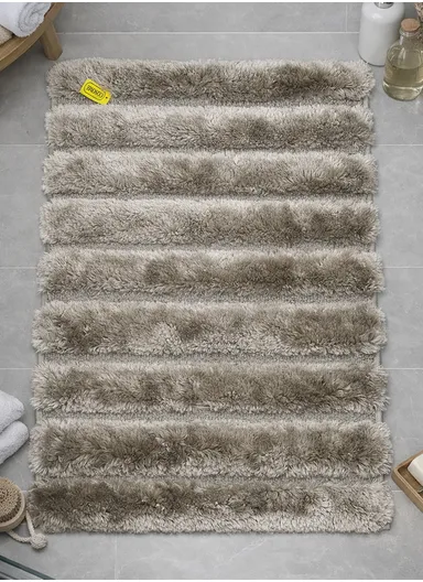 80×50 cm Bathroom Floor Mat, Soft Absorbent Rug with Non-Slip TPR Rubber Backing - Light Greige