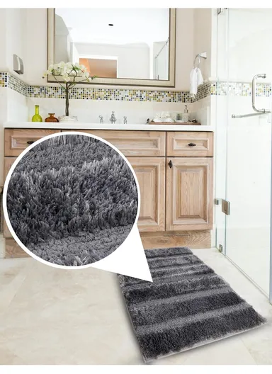 80×50 cm Bathroom Floor Mat, Soft Absorbent Rug with Non-Slip TPR Rubber Backing - Dark Grey