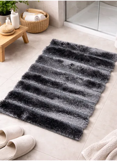 80×50 cm Bathroom Floor Mat, Soft Absorbent Rug with Non-Slip TPR Rubber Backing - Dark Grey