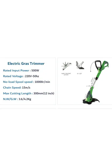 500W Electric Grass Trimmer, Adjustable Shaft, Semi-Automatic Line Feed TG7A222