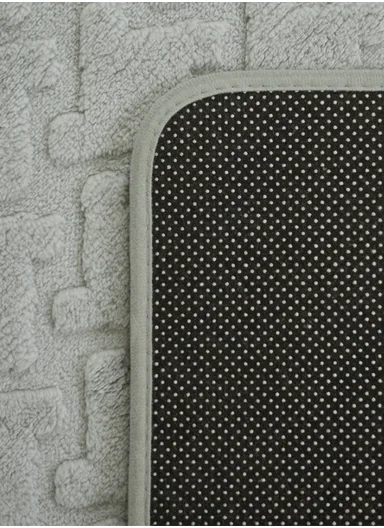 3-Pieces Embossed Geometric Wave Design Bathroom Mat Set – Grey