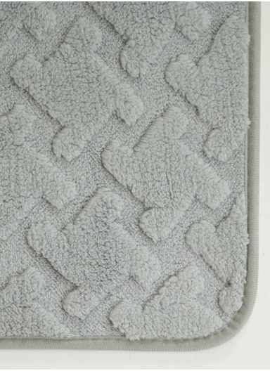 3-Pieces Embossed Geometric Wave Design Bathroom Mat Set – Grey
