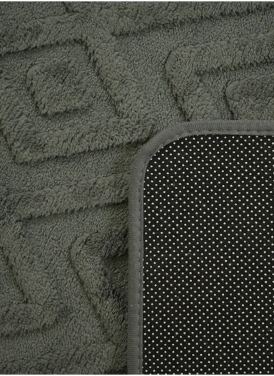 3-Pieces Embossed Diamonds Design Bathroom Mat Set – Dark Grey