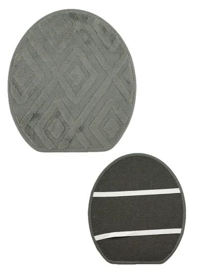 3-Pieces Embossed Diamonds Design Bathroom Mat Set – Dark Grey