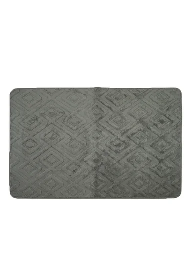 3-Pieces Embossed Diamonds Design Bathroom Mat Set – Dark Grey