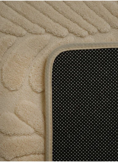 3-Pieces Embossed Leaf Design Bathroom Mat Set – Beige