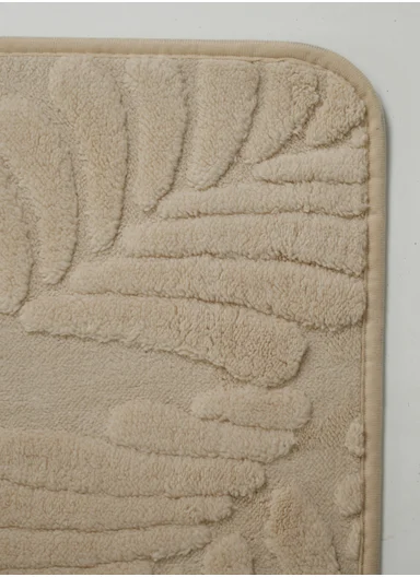 3-Pieces Embossed Leaf Design Bathroom Mat Set – Beige