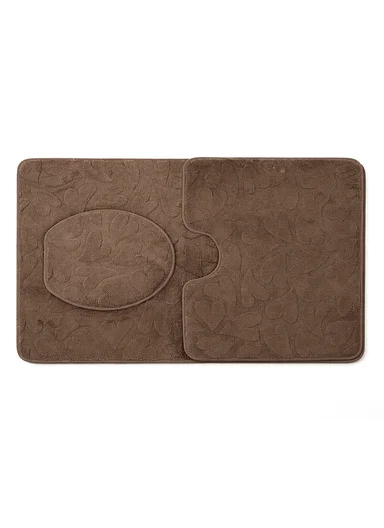 3-Pieces Embossed Hearts Design Bathroom Mat Set – Brown
