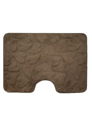 3-Pieces Embossed Hearts Design Bathroom Mat Set – Brown