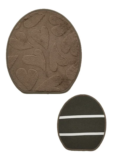 3-Pieces Embossed Hearts Design Bathroom Mat Set – Brown