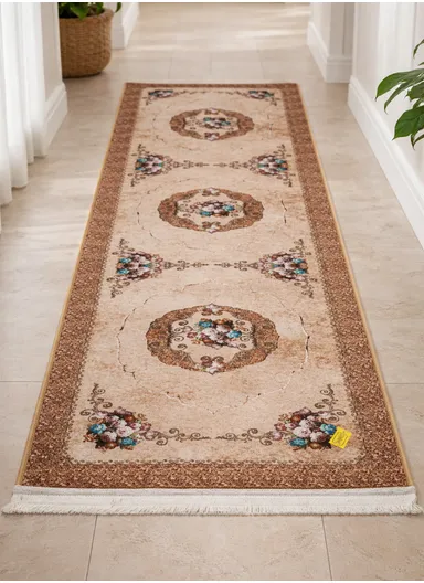 90x220cm Classic Medallion Carpet with Elegant Fringe Design