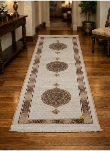 90x220cm Classic Medallion Carpet with Elegant Fringe Design