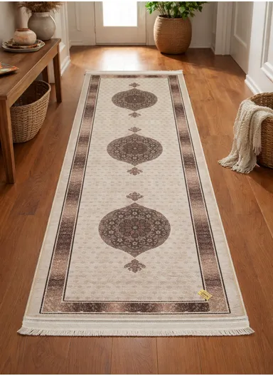 90x220cm Classic Medallion Carpet with Elegant Fringe Design
