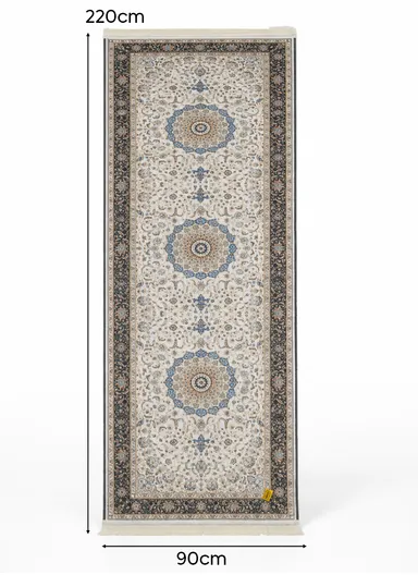 90x220cm Classic Medallion Carpet with Elegant Fringe Design