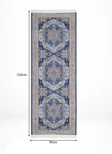 90x220cm Classic Medallion Carpet with Elegant Fringe Design