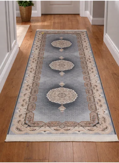 90x220cm Classic Medallion Carpet with Elegant Fringe Design