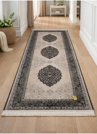90x220cm Classic Medallion Carpet with Elegant Fringe Design