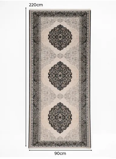 90x220cm Classic Medallion Carpet with Elegant Fringe Design