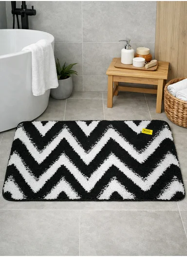 50×80cm Luxury Microfiber Shower Floor Mat, Non-Slip, Soft Pile, Easy Clean - Black&amp;White