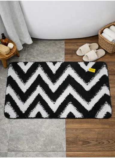 50×80cm Luxury Microfiber Shower Floor Mat, Non-Slip, Soft Pile, Easy Clean - Black&amp;White