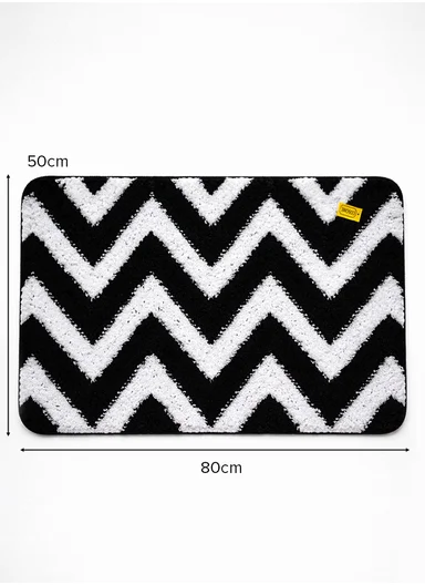 50×80cm Luxury Microfiber Shower Floor Mat, Non-Slip, Soft Pile, Easy Clean - Black&amp;White