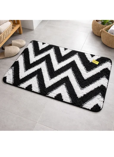50×80cm Luxury Microfiber Shower Floor Mat, Non-Slip, Soft Pile, Easy Clean - Black&amp;White