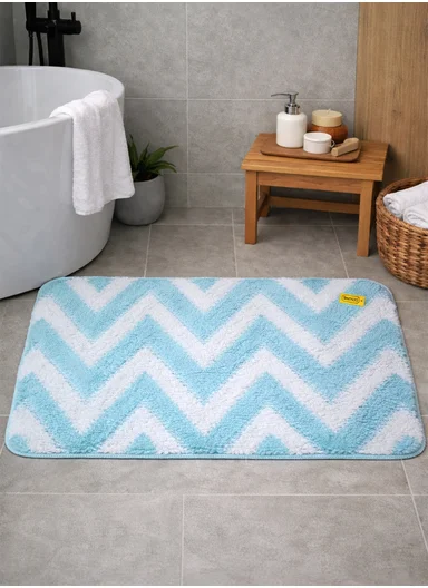 50×80cm Luxury Microfiber Shower Floor Mat, Non-Slip, Soft Pile, Easy Clean - Blue&amp;White