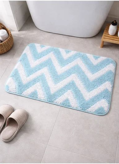 50×80cm Luxury Microfiber Shower Floor Mat, Non-Slip, Soft Pile, Easy Clean - Blue&amp;White