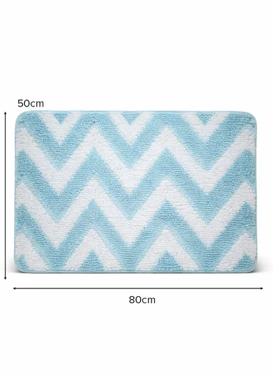 50×80cm Luxury Microfiber Shower Floor Mat, Non-Slip, Soft Pile, Easy Clean - Blue&amp;White