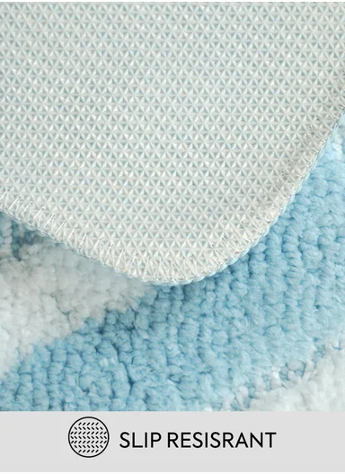 50×80cm Luxury Microfiber Shower Floor Mat, Non-Slip, Soft Pile, Easy Clean - Blue&amp;White