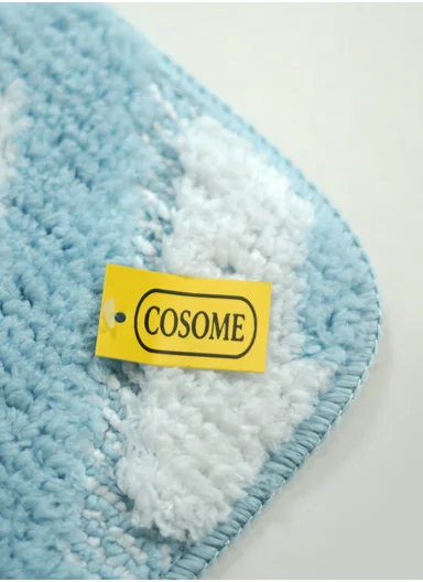 50×80cm Luxury Microfiber Shower Floor Mat, Non-Slip, Soft Pile, Easy Clean - Blue&amp;White