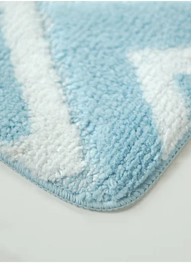 50×80cm Luxury Microfiber Shower Floor Mat, Non-Slip, Soft Pile, Easy Clean - Blue&amp;White