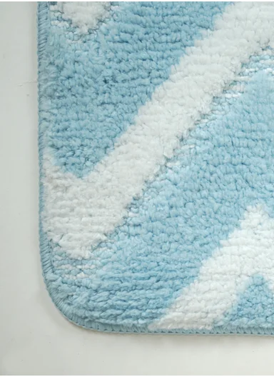 50×80cm Luxury Microfiber Shower Floor Mat, Non-Slip, Soft Pile, Easy Clean - Blue&amp;White
