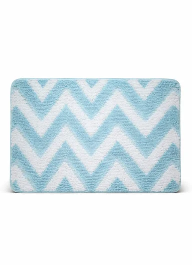 50×80cm Luxury Microfiber Shower Floor Mat, Non-Slip, Soft Pile, Easy Clean - Blue&amp;White