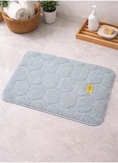 40×60cm Ultra-Soft Microfiber Bathroom Floor Mat, Non-Slip TPR Backing - Light Grey
