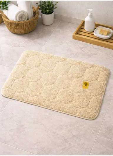 40×60cm Ultra-Soft Microfiber Bathroom Floor Mat, Non-Slip TPR Backing - Cream