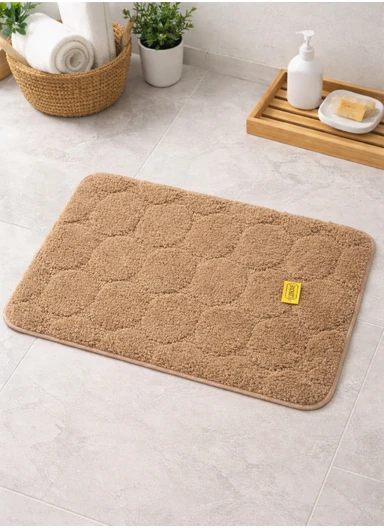 40×60cm Ultra-Soft Microfiber Bathroom Floor Mat, Non-Slip TPR Backing - Light Brown