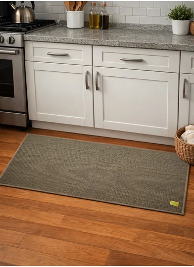 50x120cm Woven Texture Polyester Kitchen Mat with Non Slip TPR Backing - Beige