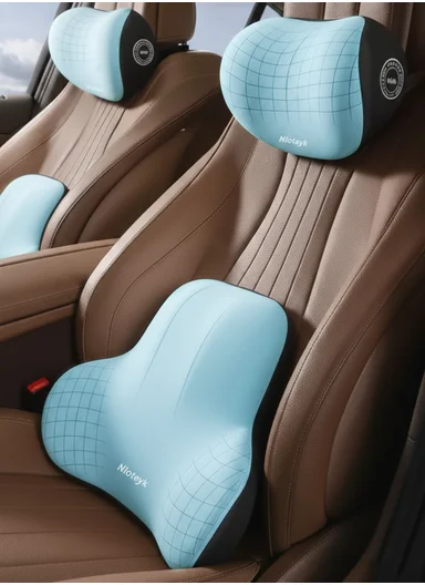 2 Pcs Set Car Headrest Neck Pillow &amp; Backrest Lumbar Support, Protective Memory Foam All-Season Automotive Accessory GF-CMJYM-TZYK - Blue