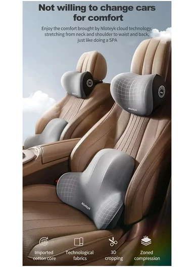 2 Pcs Set Car Headrest Neck Pillow &amp; Backrest Lumbar Support, Protective Memory Foam All-Season Automotive Accessory GF-CMJYM-TZYK - Blue