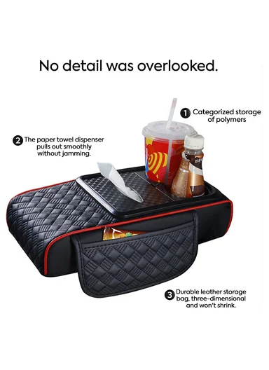 3-in-1 Nappa Leather Diamond Pattern Multifunctional Memory Foam Car Armrest Box Mat - Black &amp; Red
