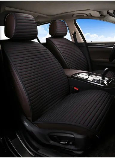 4 Pcs Car Front Seat Universal Linen Cushions &amp; Backrests with Silicone Anti-Slip Backing D07 - Black