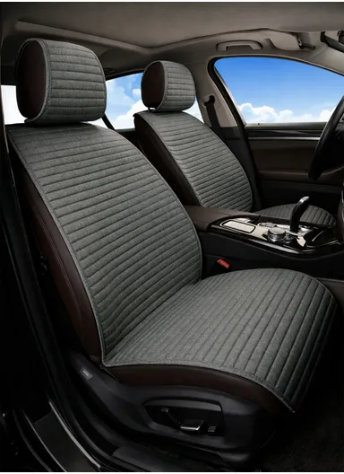 4 Pcs Car Front Seat Universal Linen Cushions &amp; Backrests with Silicone Anti-Slip Backing D07 - Black