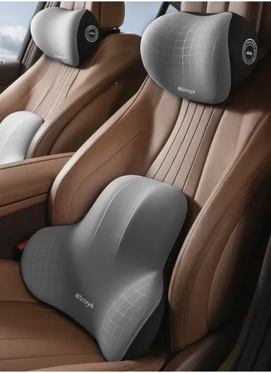 2 Pcs Set Car Headrest Neck Pillow &amp; Backrest Lumbar Support, Protective Memory Foam All-Season Automotive Accessory GF-CMJYM-TZYK - Gray